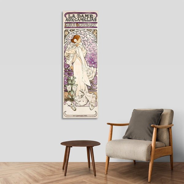 Quadro Stampa su Tela con Telaio in Legno Alphonse Mucha - La dame aux camelias