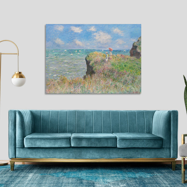 Quadro Stampa su Tela con Telaio in Legno Claude Monet - Cliff Walk at Pourville