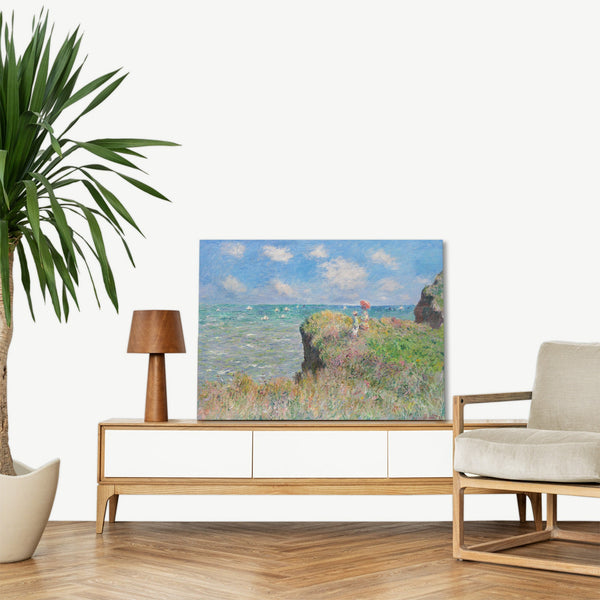 Quadro Stampa su Tela con Telaio in Legno Claude Monet - Cliff Walk at Pourville