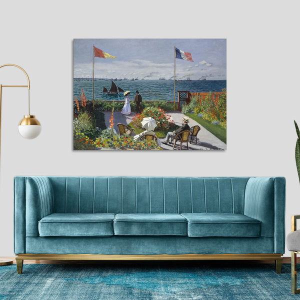 Quadro Stampa su Tela con Telaio in Legno Claude Monet - Garden at Sainte-Adresse