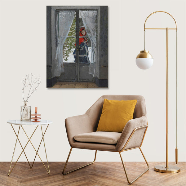 Quadro Stampa su Tela con Telaio in Legno Claude Monet - The Red Kerchief