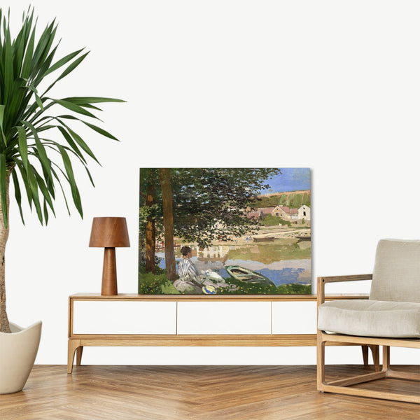 Quadro Stampa su Tela con Telaio in Legno Claude Monet - On the Bank of the Seine, Bennecourt