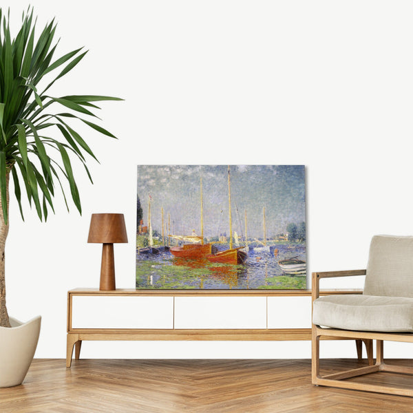 Quadro Stampa su Tela con Telaio in Legno Claude Monet - Red Boats at Argenteuil