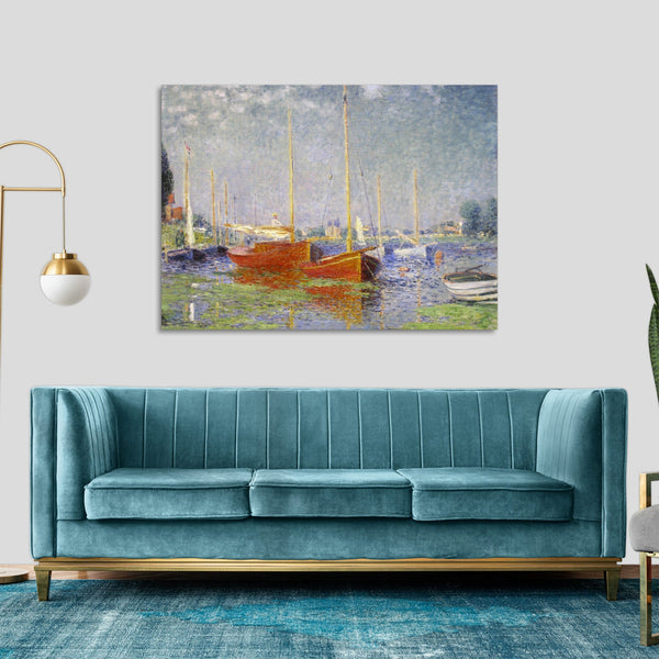 Quadro Stampa su Tela con Telaio in Legno Claude Monet - Red Boats at Argenteuil