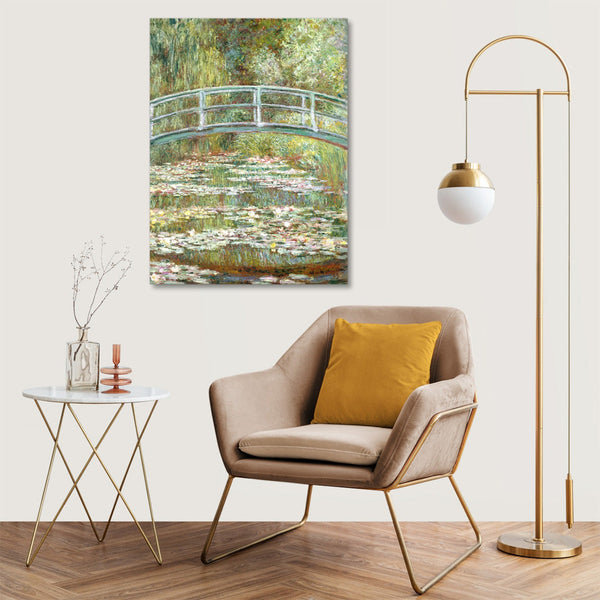 Quadro Stampa su Tela con Telaio in Legno Claude Monet - Bridge over a Pond of Water Lilies