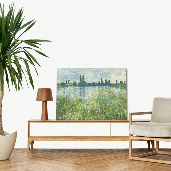 Quadro Stampa su Tela con Telaio in Legno Claude Monet - Banks of the Seine, Vétheuil