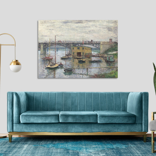 Quadro Stampa su Tela con Telaio in Legno Claude Monet - Bridge at Argenteuil on a Gray Day