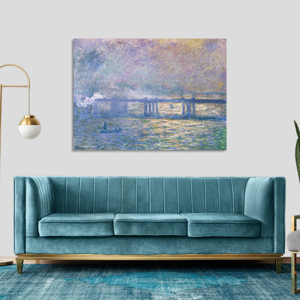 Quadro Stampa su Tela con Telaio in Legno Claude Monet - Charing Cross Bridge