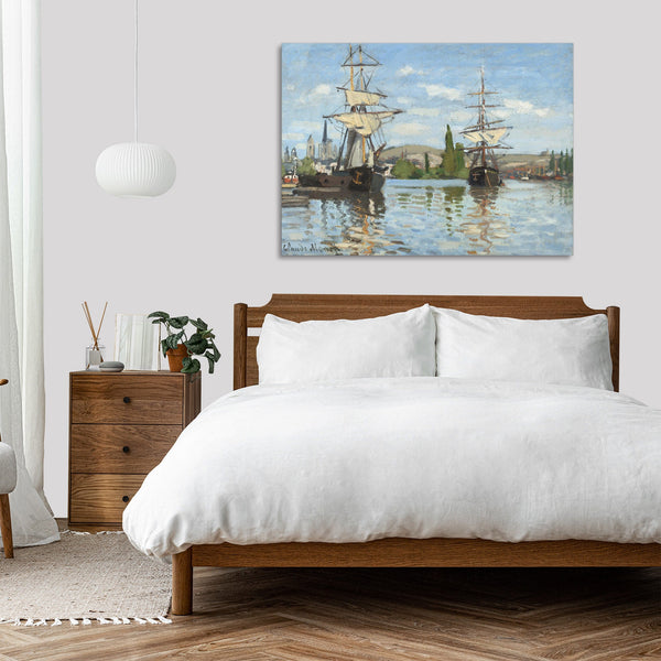 Quadro Stampa su Tela con Telaio in Legno Claude Monet - Ships Riding on the Seine at Rouen