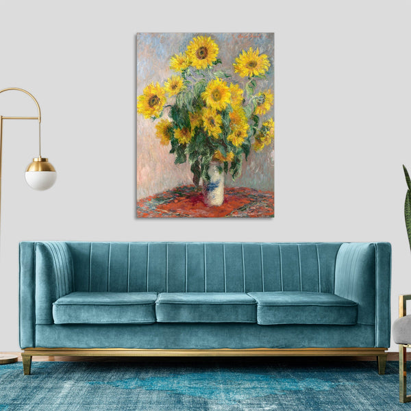 Quadro Stampa su Tela con Telaio in Legno Claude Monet - Bouquet of Sunflowers