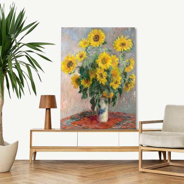 Quadro Stampa su Tela con Telaio in Legno Claude Monet - Bouquet of Sunflowers