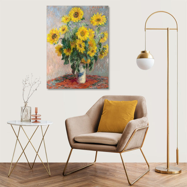 Quadro Stampa su Tela con Telaio in Legno Claude Monet - Bouquet of Sunflowers