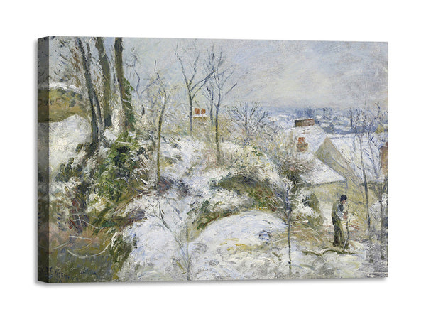 Quadro Stampa su Tela con Telaio in Legno Camille Pissarro - Rabbit Warren at Pontoise, Snow
