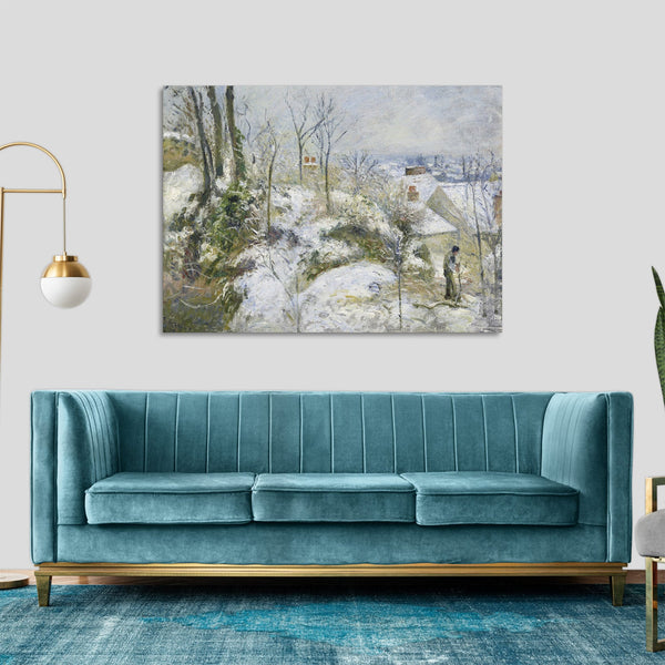 Quadro Stampa su Tela con Telaio in Legno Camille Pissarro - Rabbit Warren at Pontoise, Snow