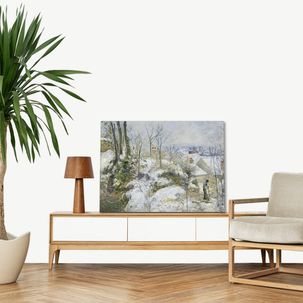 Quadro Stampa su Tela con Telaio in Legno Camille Pissarro - Rabbit Warren at Pontoise, Snow