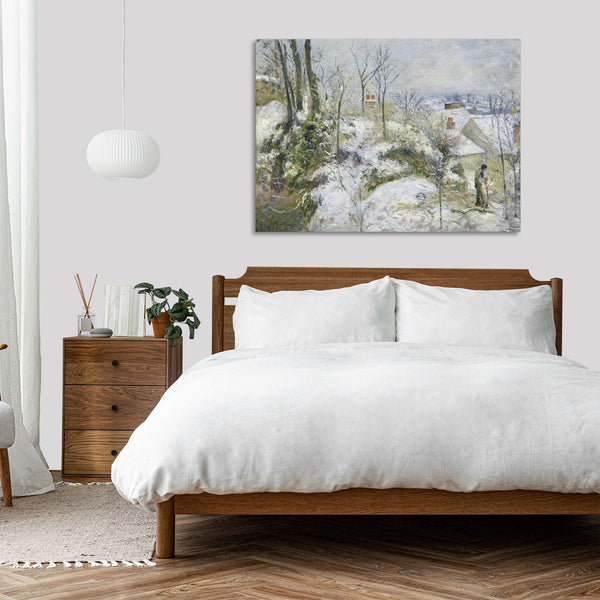 Quadro Stampa su Tela con Telaio in Legno Camille Pissarro - Rabbit Warren at Pontoise, Snow
