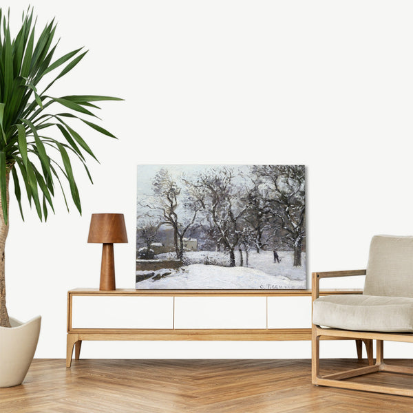 Quadro Stampa su Tela con Telaio in Legno Camille Pissarro - Snow at Louveciennes
