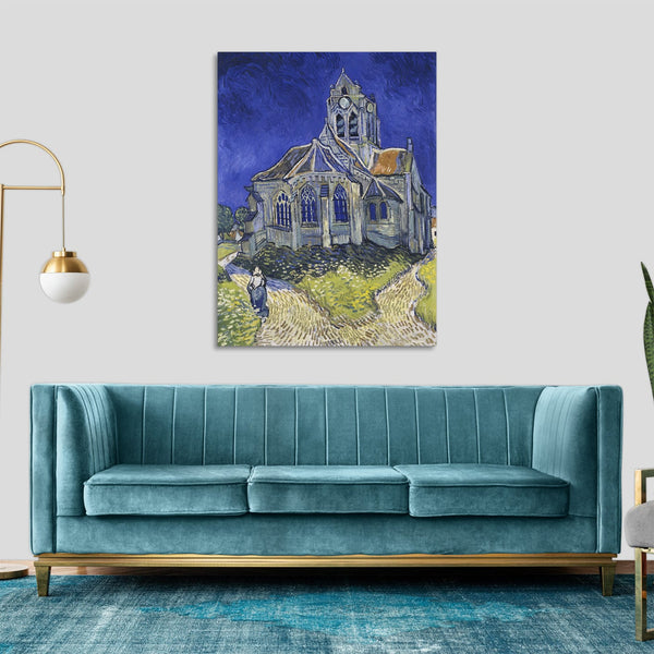 Quadro Stampa su Tela con Telaio in Legno Vincent van Gogh - The Church at Auvers