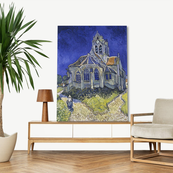 Quadro Stampa su Tela con Telaio in Legno Vincent van Gogh - The Church at Auvers