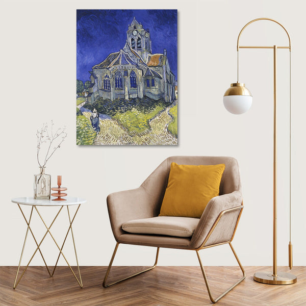Quadro Stampa su Tela con Telaio in Legno Vincent van Gogh - The Church at Auvers
