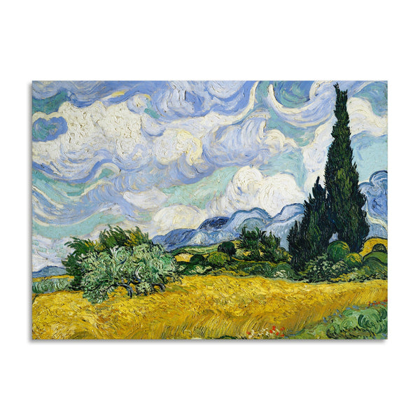 Quadro Stampa su Tela con Telaio in Legno Vincent van Gogh - Wheat Field with Cypresses