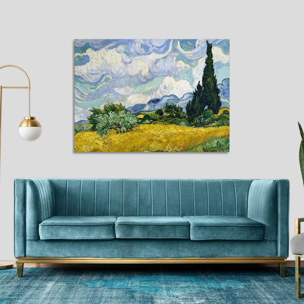 Quadro Stampa su Tela con Telaio in Legno Vincent van Gogh - Wheat Field with Cypresses