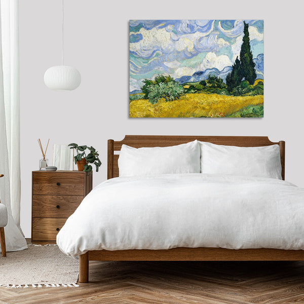 Quadro Stampa su Tela con Telaio in Legno Vincent van Gogh - Wheat Field with Cypresses