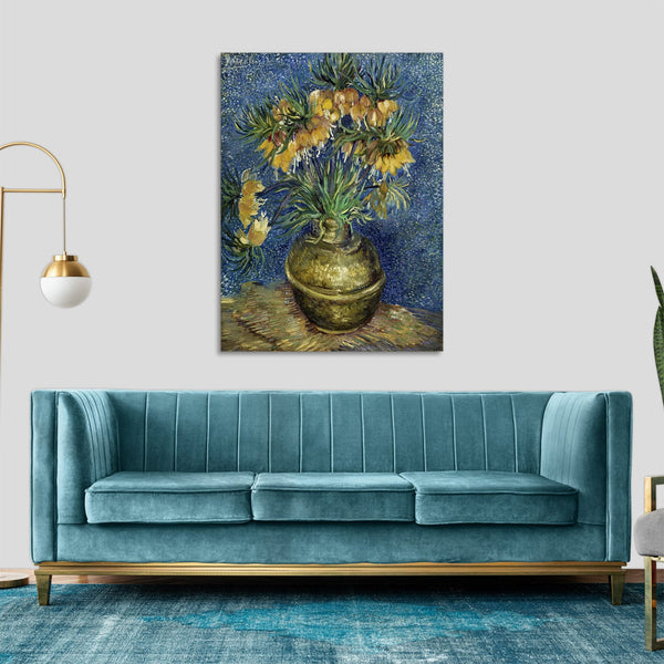Quadro Stampa su Tela con Telaio in Legno Vincent van Gogh - Imperial Fritillaries in a Copper Vase