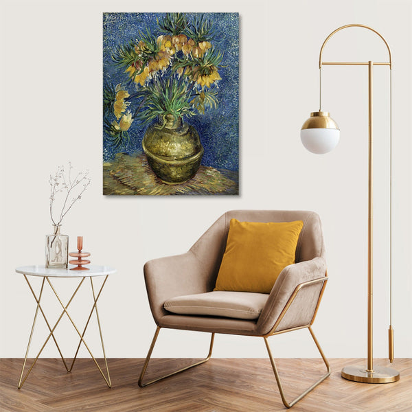 Quadro Stampa su Tela con Telaio in Legno Vincent van Gogh - Imperial Fritillaries in a Copper Vase