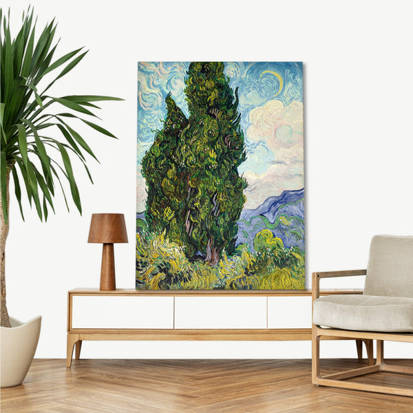 Quadro Stampa su Tela con Telaio in Legno Vincent van Gogh - Cypresses
