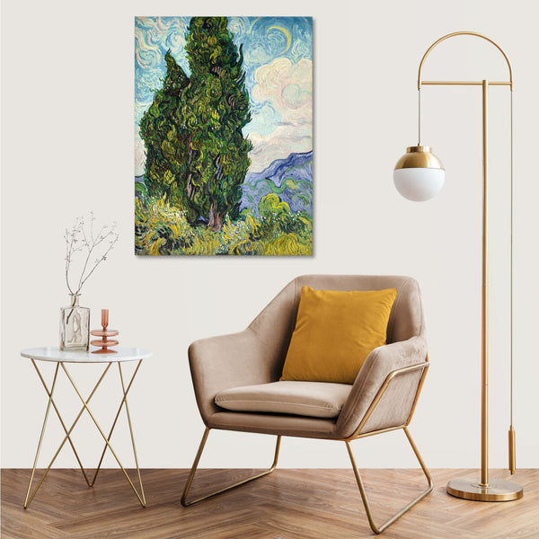 Quadro Stampa su Tela con Telaio in Legno Vincent van Gogh - Cypresses