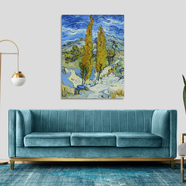 Quadro Stampa su Tela con Telaio in Legno Vincent van Gogh - The Poplars at Saint-Rémy