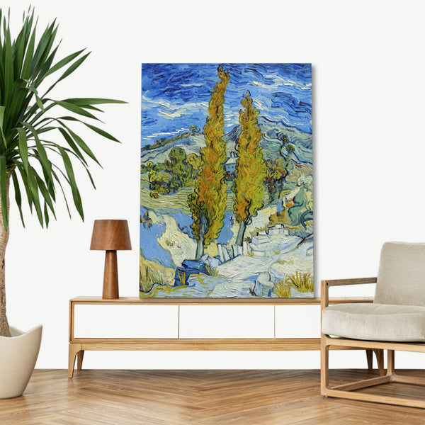 Quadro Stampa su Tela con Telaio in Legno Vincent van Gogh - The Poplars at Saint-Rémy