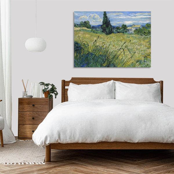 Quadro Stampa su Tela con Telaio in Legno Vincent van Gogh - Green Wheat Field with Cypress