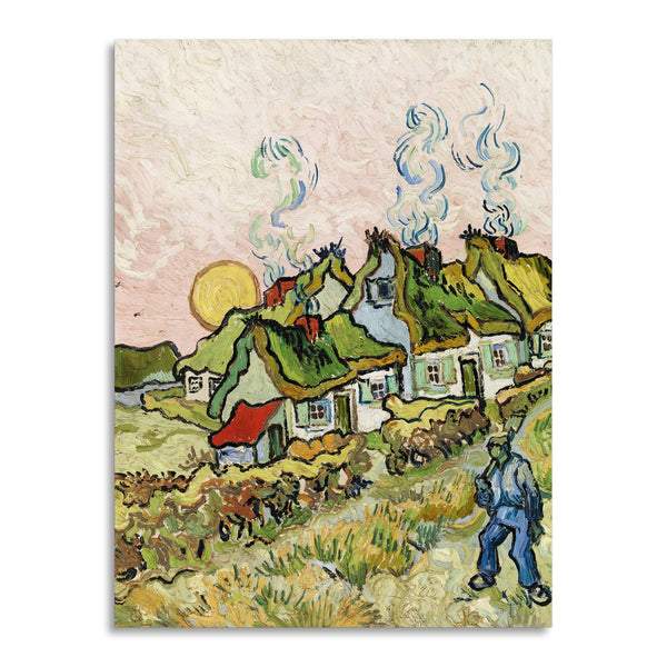 Quadro Stampa su Tela con Telaio in Legno Vincent van Gogh - Houses and Figure