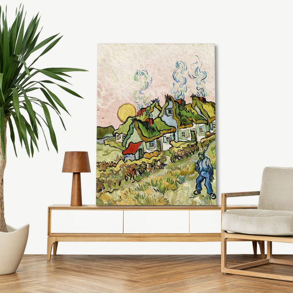 Quadro Stampa su Tela con Telaio in Legno Vincent van Gogh - Houses and Figure