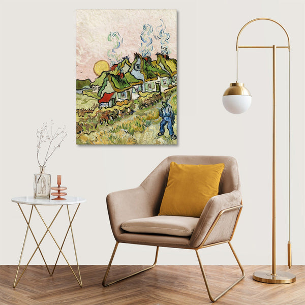 Quadro Stampa su Tela con Telaio in Legno Vincent van Gogh - Houses and Figure