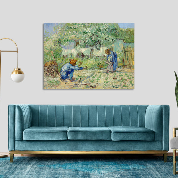 Quadro Stampa su Tela con Telaio in Legno Vincent van Gogh - First Steps, after Millet