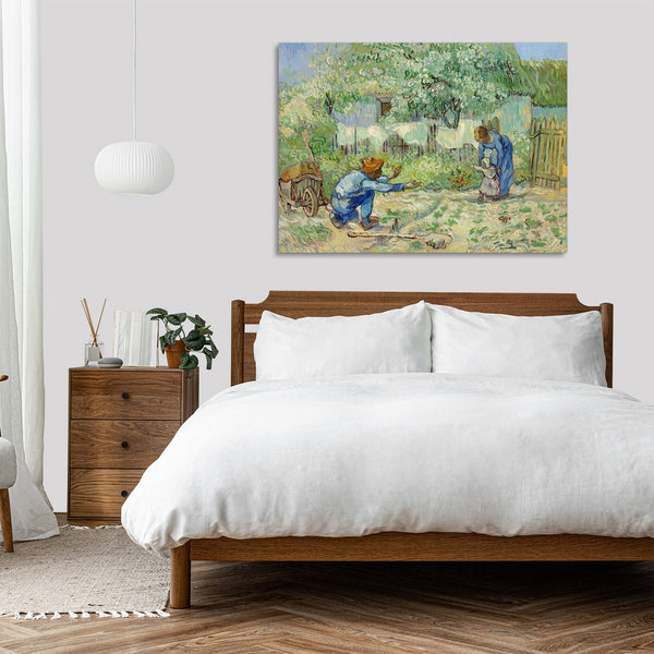 Quadro Stampa su Tela con Telaio in Legno Vincent van Gogh - First Steps, after Millet