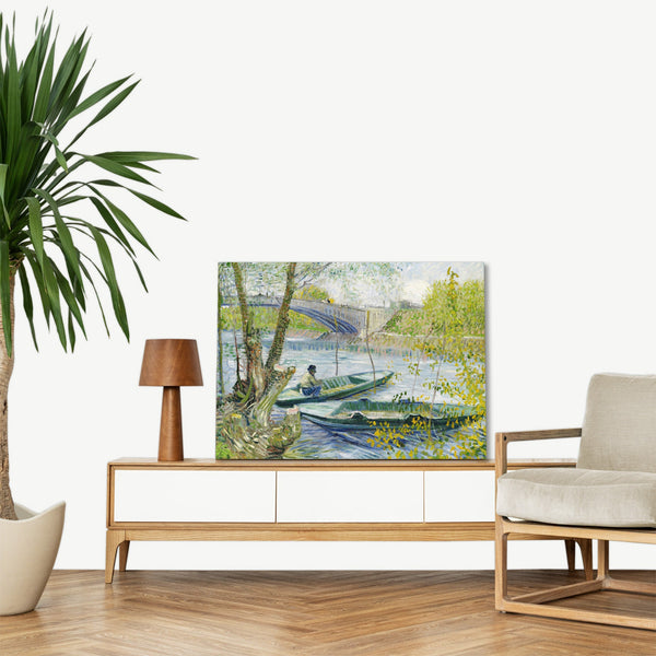 Quadro Stampa su Tela con Telaio in Legno Vincent van Gogh - Fishing in Spring, the Pont de Clichy