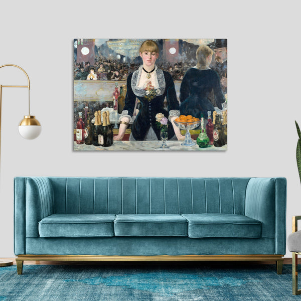 Quadro Stampa su Tela con Telaio in Legno Edouadr Manet - Bar at the Folies-Bergère