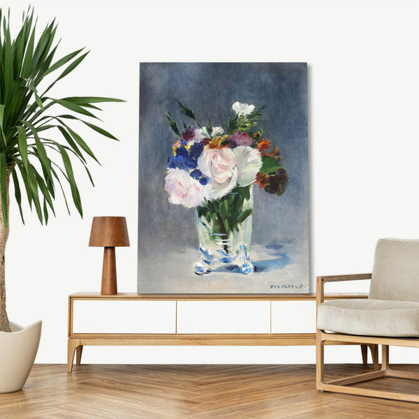 Quadro Stampa su Tela con Telaio in Legno Edouadr Manet - Flowers in a Crystal Vase