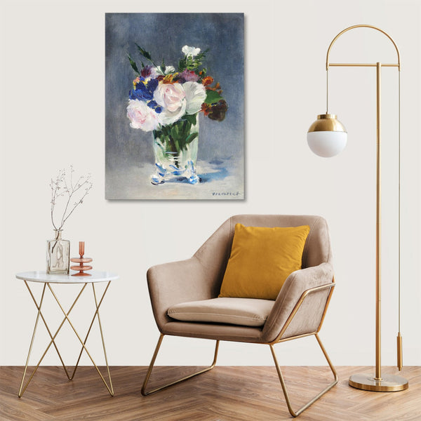Quadro Stampa su Tela con Telaio in Legno Edouadr Manet - Flowers in a Crystal Vase