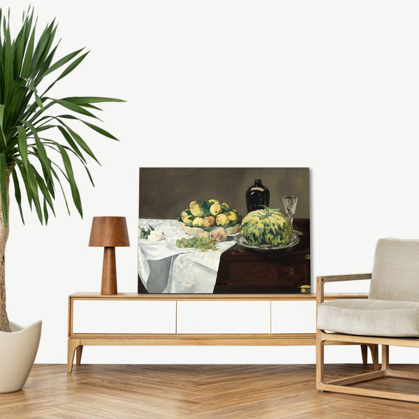 Quadro Stampa su Tela con Telaio in Legno Edouadr Manet - Still Life with Melon and Peaches