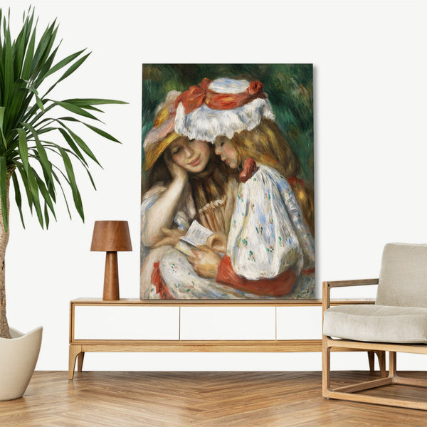 Quadro Stampa su Tela con Telaio in Legno Pierre-Auguste Renoir - Two Girls Reading