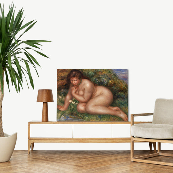 Quadro Stampa su Tela con Telaio in Legno Pierre-Auguste Renoir - Bather Gazing at Herself in the Water