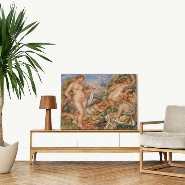 Quadro Stampa su Tela con Telaio in Legno Pierre-Auguste Renoir - Composition, Five Bathers