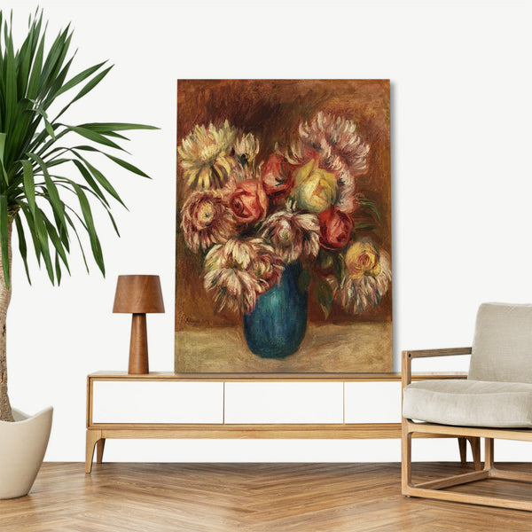 Quadro Stampa su Tela con Telaio in Legno Pierre-Auguste Renoir - Flowers in a Green Vase