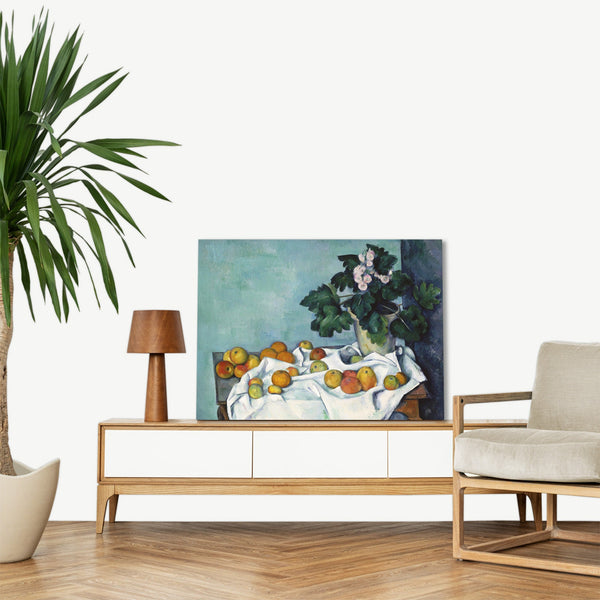 Quadro Stampa su Tela con Telaio in Legno Paul Cezanne - Still Life with Apples and a Pot of Primroses