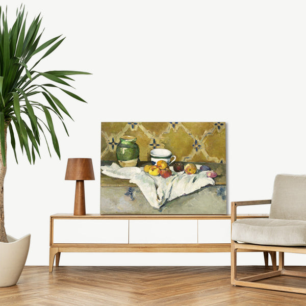 Quadro Stampa su Tela con Telaio in Legno Paul Cezanne - Still Life with Jar, Cup, and Apples